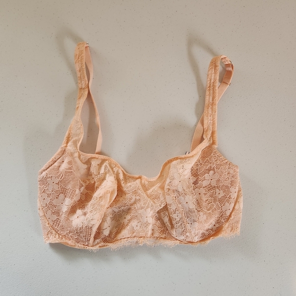Victoria's Secret Peach Pink Lace Underwire Unpadded Bra Size 32DD Lingerie - Picture 2 of 5